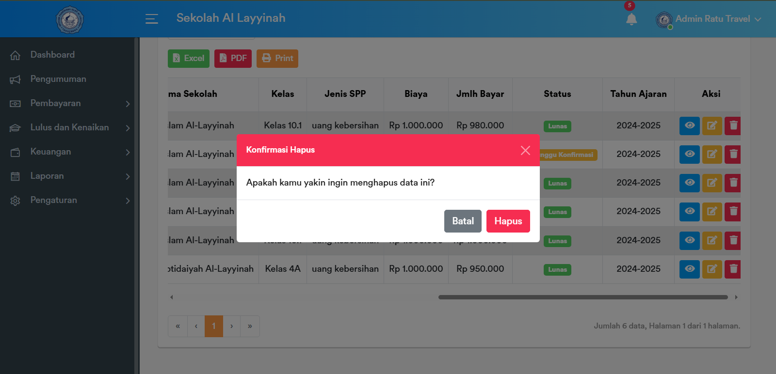 Konfirmasi Hapus Riwayat Pembayaran
